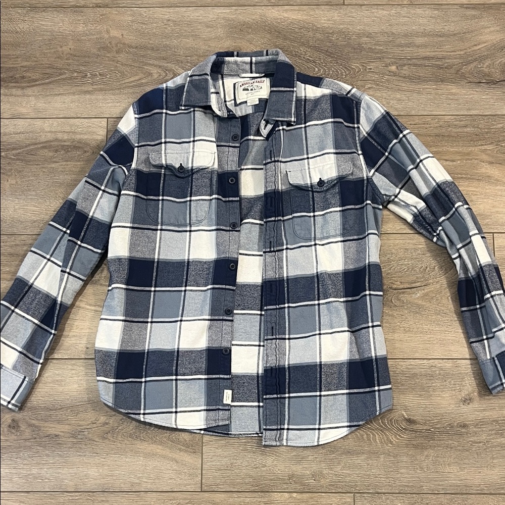 American Eagle Outfitters Navy and White Checkered Shirt